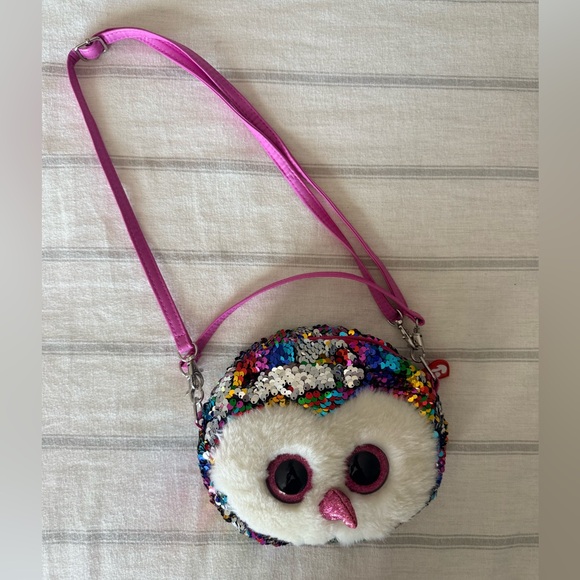 TY Sequin Owl Crossbody Purse Kids Plush Handbag Adjustable Strap - Picture 2 of 4